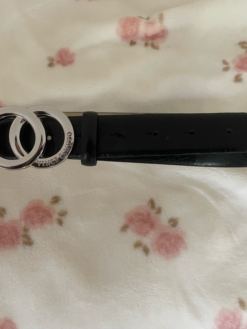 Vince Camuto Black Leather Belt with Double Circle Silver Buckle - Picture 3 of 6